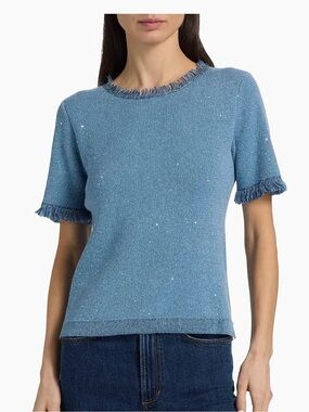 Kobi Halperin Kate Fray-Trim Short-Sleeve Linen Blend Sweater